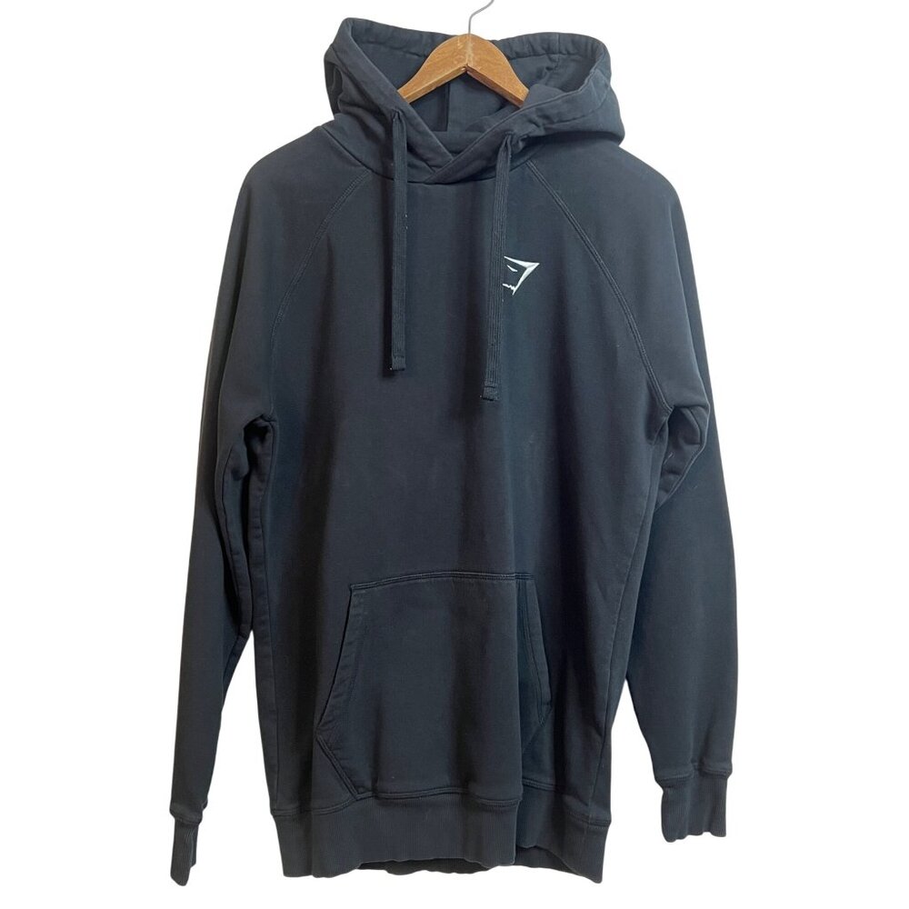 Gymshark Crest Men's Black Hoodie Sweatshirt Size M Logo Athleisure Long Sleeve